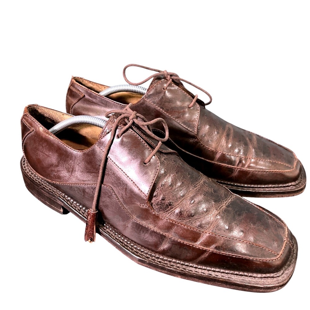 Florsheim Oxford Mens Brown Barletta Ostrich Embossed Square Toe Dress Shoe 10.5
